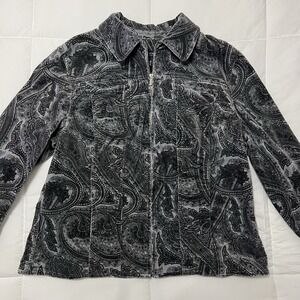 Jones New York Signature Women's Paisley Blazer Jacket Size Large Black Gray